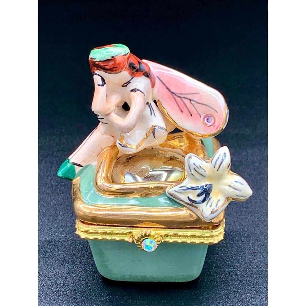 Hand-Painted Fairy Trinket Box with Butterfly Wings & Floral Accent
